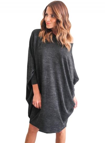 Oasap Fashion Heathered Oversize Fit Tunic Dress