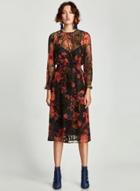 Oasap Round Neck Long Sleeve Floral Printed Maxi Dress