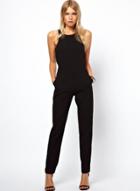 Oasap Fashion Solid Sleeveless Back Slit Jumpsuit
