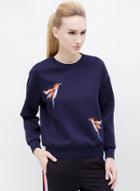 Oasap Round Neck Long Sleeve Birds Embroidery Sweatshirt