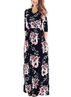 Oasap Classic Floral Print 3/4 Sleeve Maxi Dress