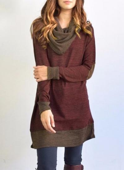 Oasap Casual Heaps Collar Patchwork Pullover Tee