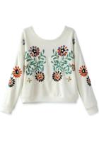 Oasap Bejeweled Floral Embroidered Sweatshirt