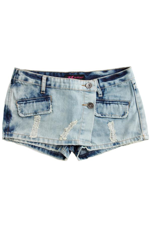 Oasap Dummy Pocket Embellished Denim Pantskirt