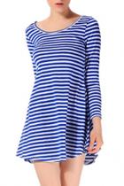 Oasap Stripe Round Neck Cut-out Back Knit Trapeze Dress