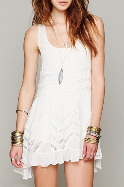 Oasap Chic Printing Lace-paneled Hollow Out Dress