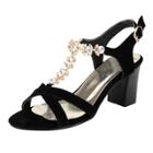 Oasap Open Toe Metal Rhinestone Chain Block Heels Sandals