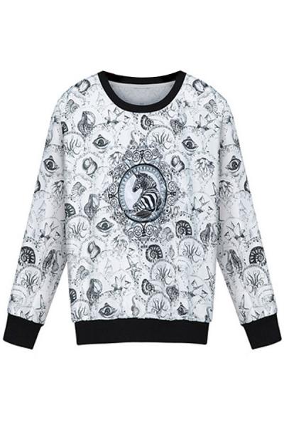 Oasap Fancy Horse Print Sweatshirt