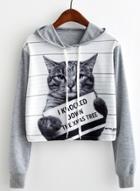 Oasap Long Sleeve Cat Printed Hoodie