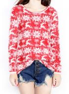Oasap Round Neck Long Sleeve Christmas Deer Patterned Pullover Sweater