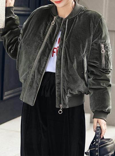 Oasap Fashion Full Zip Velvet Bomber Jacket
