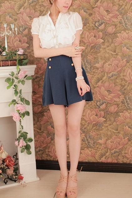 Oasap Button Embellished Pleated Zipped Shorts