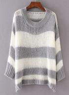 Oasap Round Neck Batwing Sleeve Striped Sweater