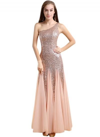 Oasap Women's Fashion Sequin Trim One Shoulder Prom Dress