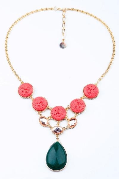 Oasap Embossing Teardrop Necklace
