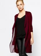Oasap Open Front Solid Color Chiffon Paneled Cardigan