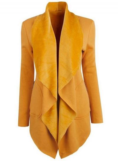 Oasap Turn Down Collar Long Sleeve Asymmetric Design Solid Color Coat