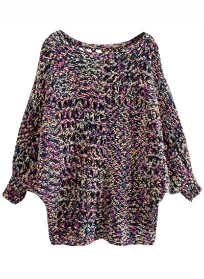 Oasap Women's Batwing Sleeve Hollow Out Knitted Pullover Sweater