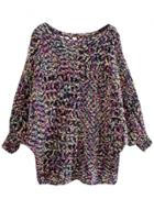 Oasap Women's Batwing Sleeve Hollow Out Knitted Pullover Sweater