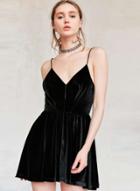 Oasap V Neck Backless Velvet A-line Party Dress