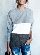 Oasap Casual Long Sleeve Pullover Color Block Tee
