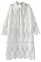Oasap Slouchy Embroidery Zigzag Floral Organza Dress