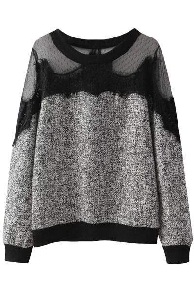 Oasap Glamorous Mesh Yoke Paneled Blouse