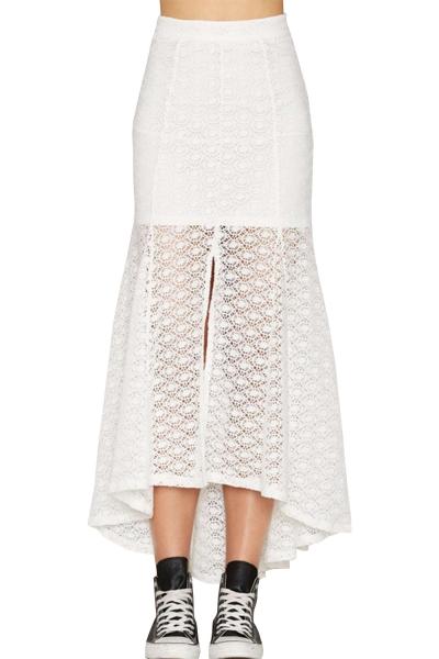 Oasap Women's Fashion High Waist Crochet Lace Front Slit Maxi Skirt