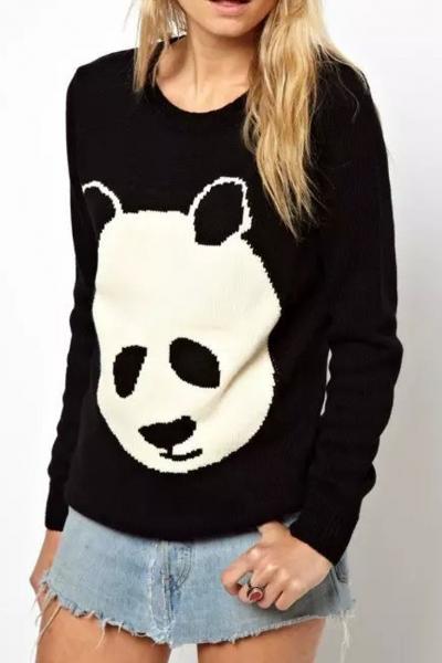 Oasap Lovable Panda Print Pullover Knit Sweater