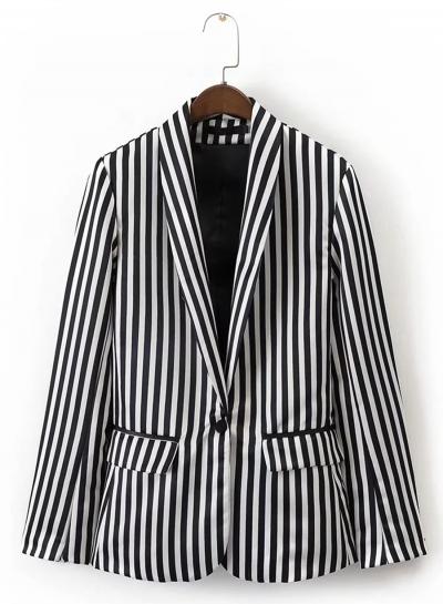 Oasap Turn Down Collar Striped Printed Blazer