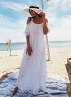 Oasap Spaghetti Strap Scoop Neck Hollow Out Lace Maxi Dress