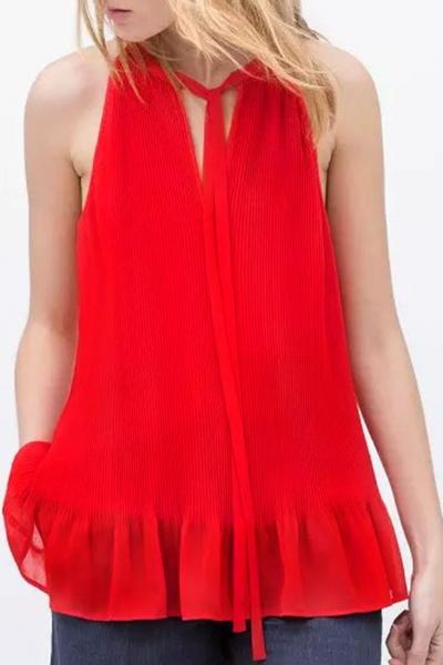 Oasap Stylish Sleeveless Neck-tie Blouse