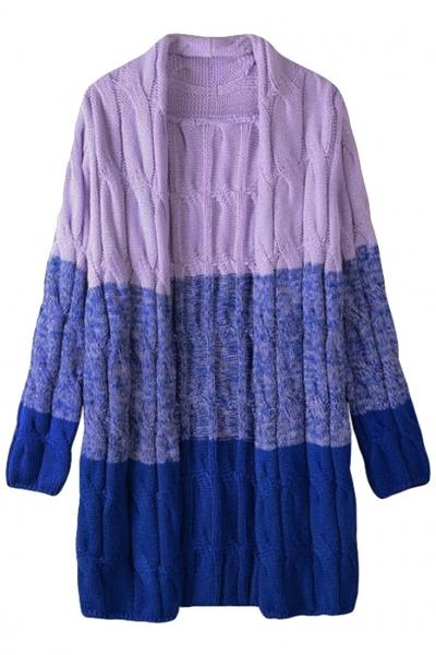 Oasap Casual Color Block Cable Knit Cardigan