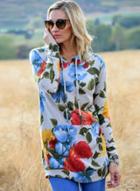 Oasap Floral Print Long Sleeve Pullover Hooded Sweatshirt