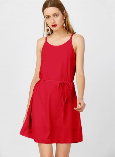 Oasap Spaghetti Strap Sleeveless Drawstring Waist Solid Dress