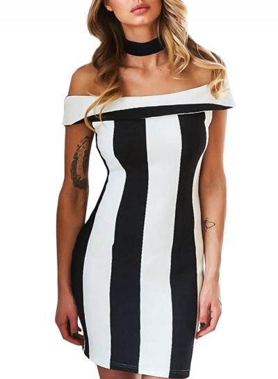 Oasap Women's Off-shoulder Vertical Stripe Bodycon Short Dress