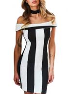 Oasap Women's Off-shoulder Vertical Stripe Bodycon Short Dress