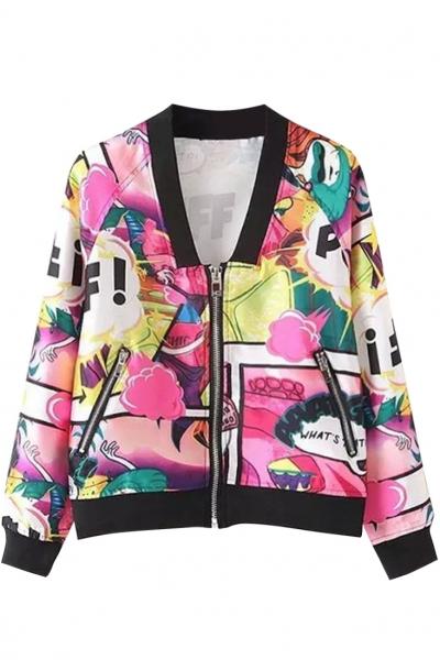Oasap Colourful Geometric Printed Long Sleeve Coat
