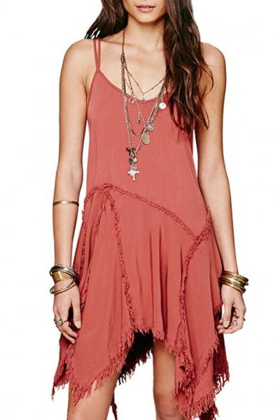 Oasap Fashion Frayed Hem Spaghetti Strap Dress