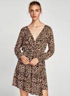 Oasap V Neck Long Sleeve Leopard Printed Dress