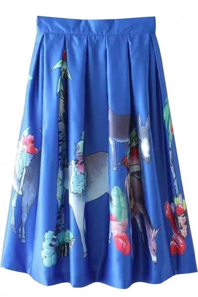 Oasap Elegant Horse Pattern Print Pleated Skirt