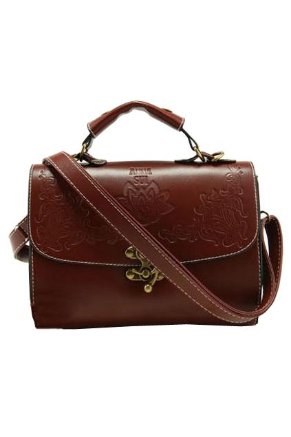 Oasap Vintage Flower Embossed Shoulder Bag With Hook And Eye Fastening