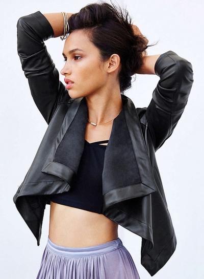 Oasap Shawl Collar Pu Leather Jacket
