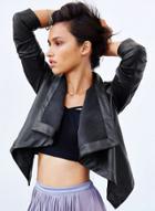 Oasap Shawl Collar Pu Leather Jacket