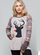 Oasap Christmas Elk Geometrical Pullover Tee