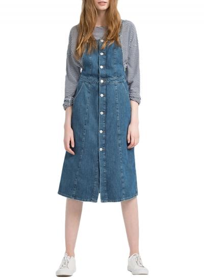 Oasap Women's Denim Suspender Dress Vintage Blue Button Down Jean Dress