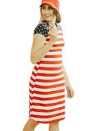 Oasap Summer Casual Red Striped Patriotic Women Tee Dress