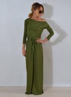 Oasap Round Neck Long Sleeve Solid Color Slim Fit Long Dress