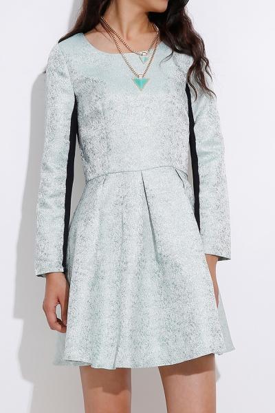 Oasap Elegant Long Sleeve Pleated A Line Skater Mini Dress