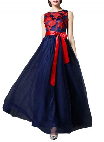 Oasap Women's Floral Embroidery Graphic Mesh Prom Dress